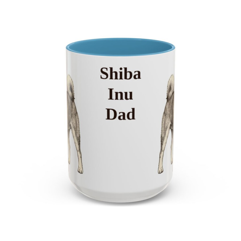15oz Shiba Inu Dog Dad Mug, Light Blue, front view