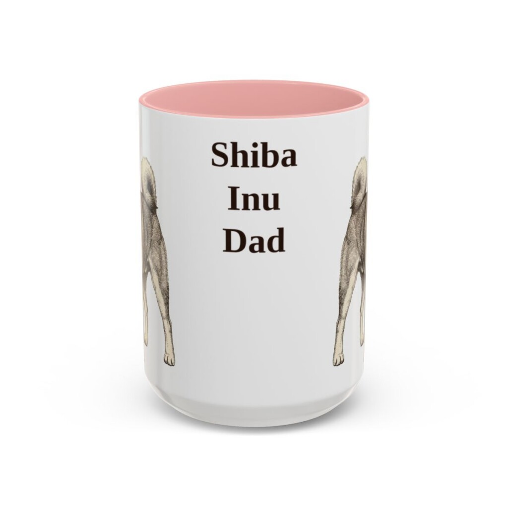 15oz Shiba Inu Dog Dad Mug, Pink, front view