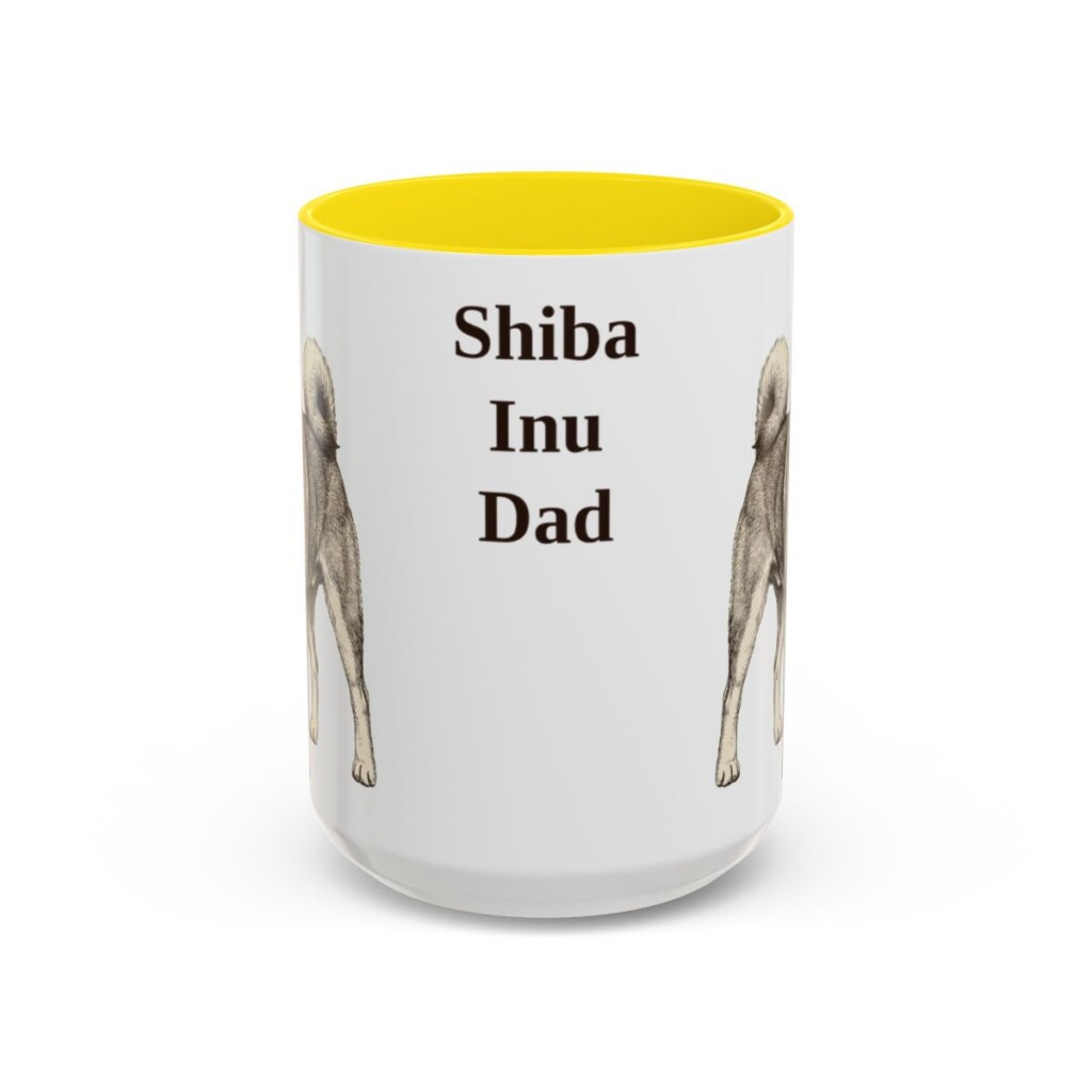 15oz Shiba Inu Dog Dad Mug, Yellow, front view