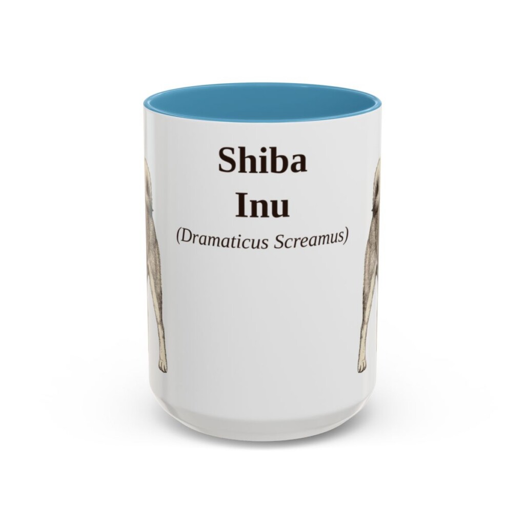 15oz-shiba-inu-mug-latin-light-blue 15oz Shiba Inu Latin Mug, Light Blue, front view