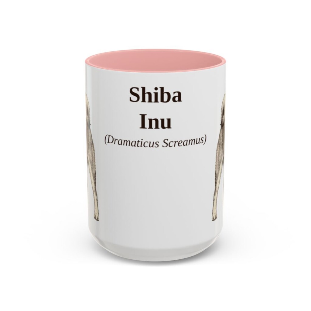 15oz-shiba-inu-mug-latin-pink 15oz Shiba Inu Latin Mug, Pink, front view