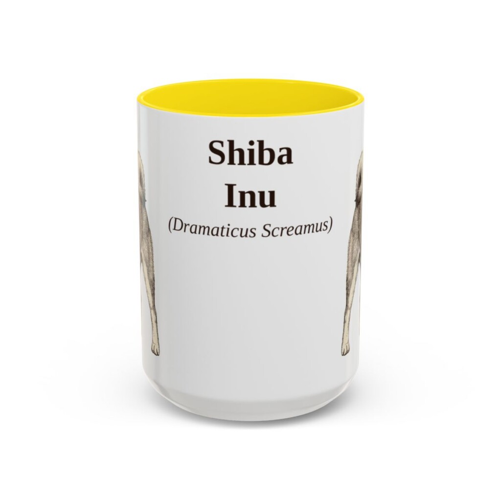 15oz-shiba-inu-mug-latin-yellow 15oz Shiba Inu Latin Mug, Yellow, front view