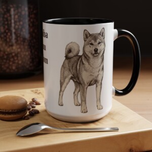 15oz Shiba Inu Dog Mom Mug, Black, lifestyle photo