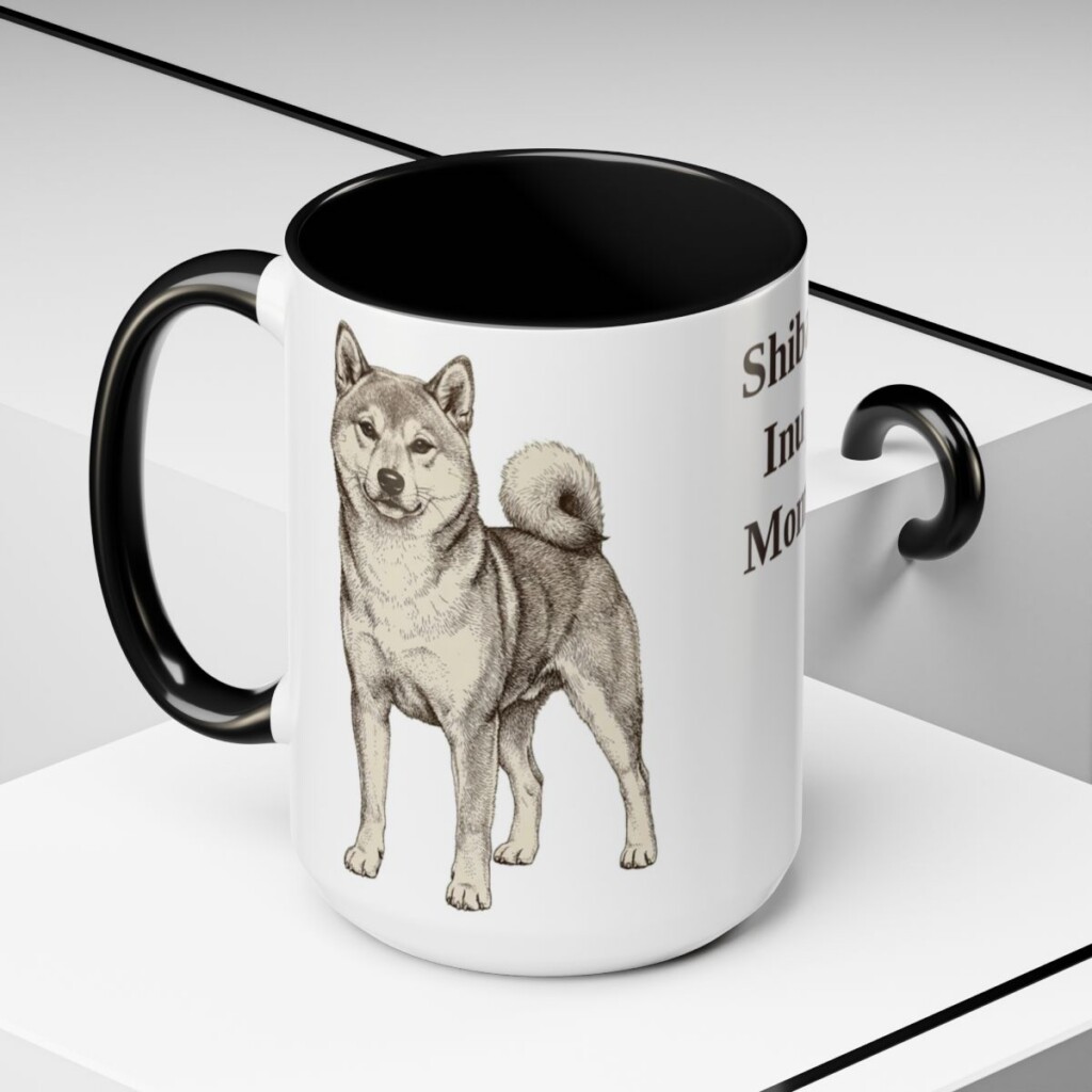 15oz Shiba Inu Dog Mom Mug, Black, lifestyle photo