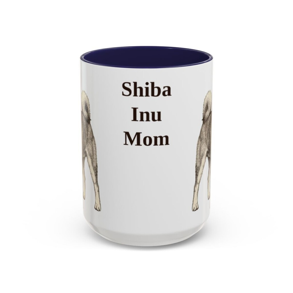 15oz Shiba Inu Dog Mom Mug, Navy, front view