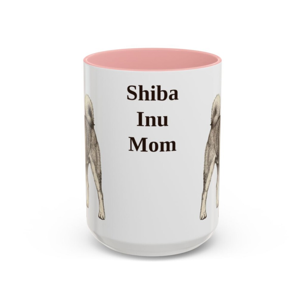 15oz Shiba Inu Dog Mom Mug, Pink, front view