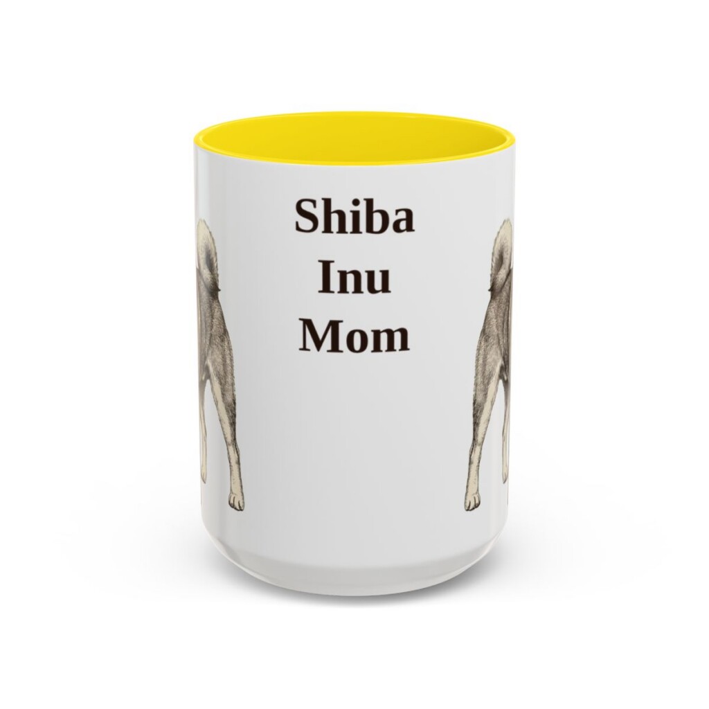 15oz Shiba Inu Dog Mom Mug, Yellow, front view