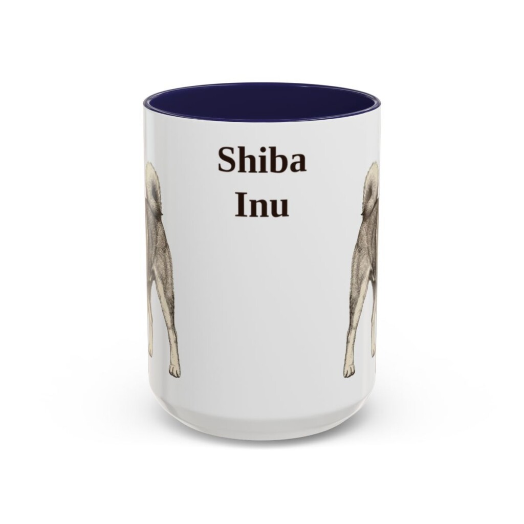 15oz Shiba Inu Mug, Navy, front view