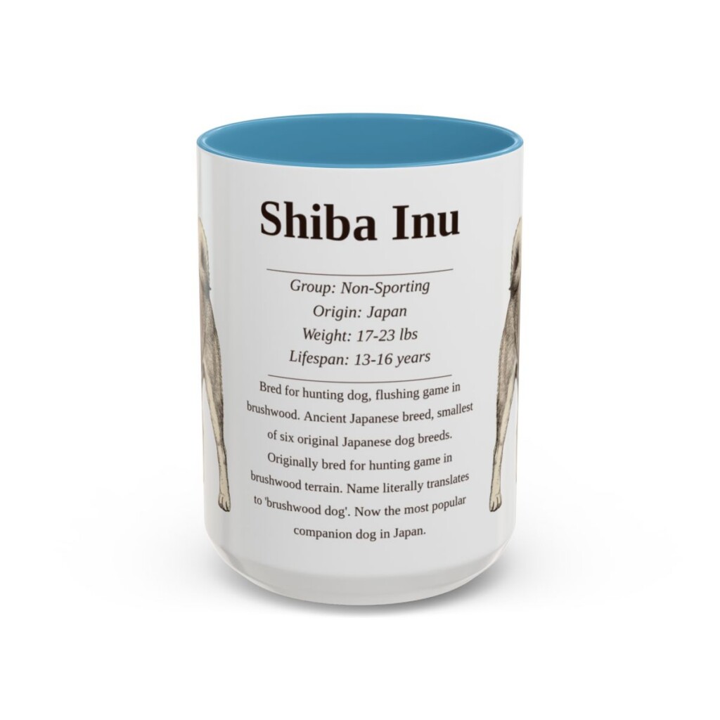 15oz Shiba Inu Mug, Light Blue, front view