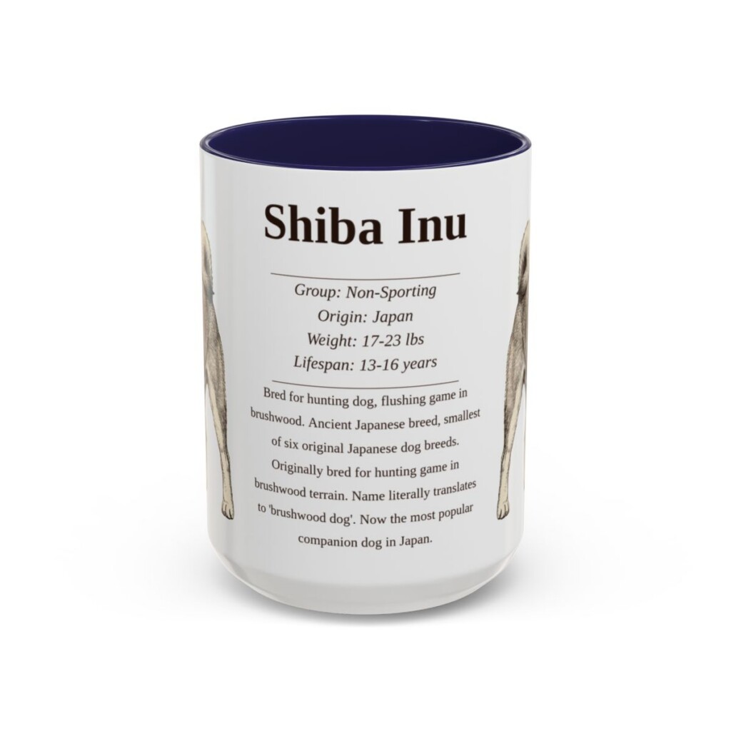 15oz Shiba Inu Mug, Navy, front view