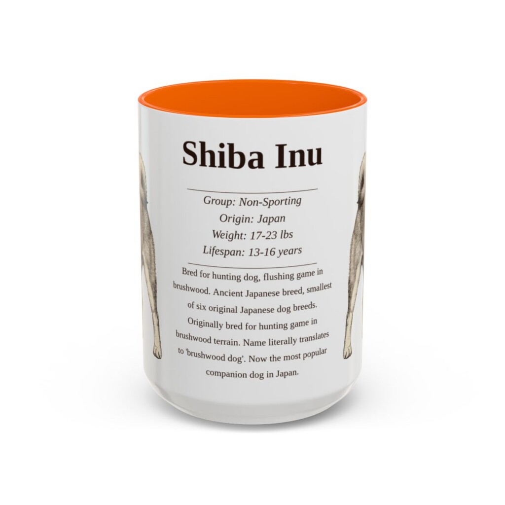 15oz Shiba Inu Mug, Orange, front view