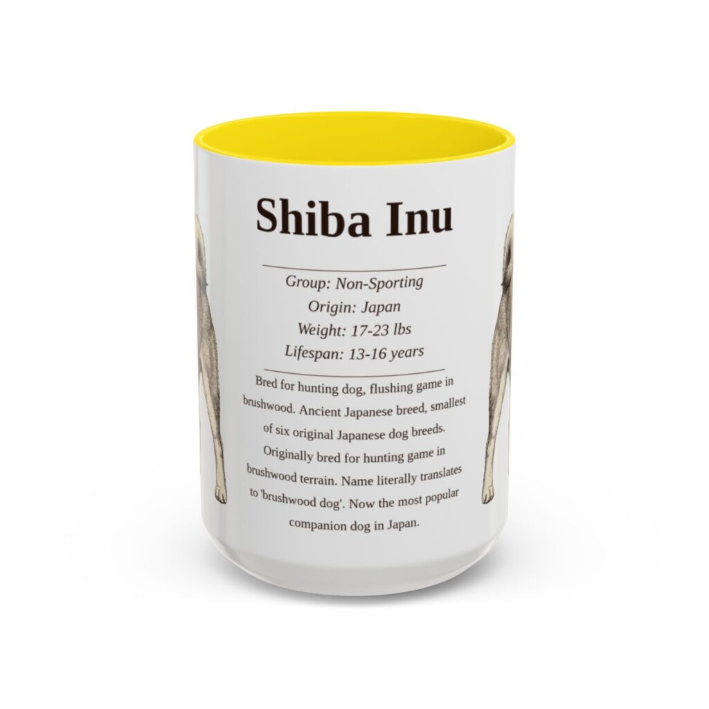 15oz Shiba Inu Mug, Yellow, front view