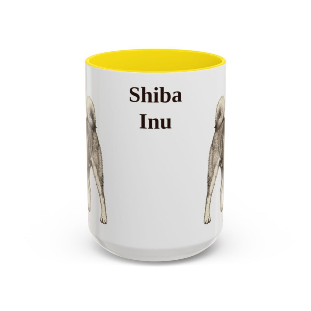 15oz Shiba Inu Mug, Yellow, front view