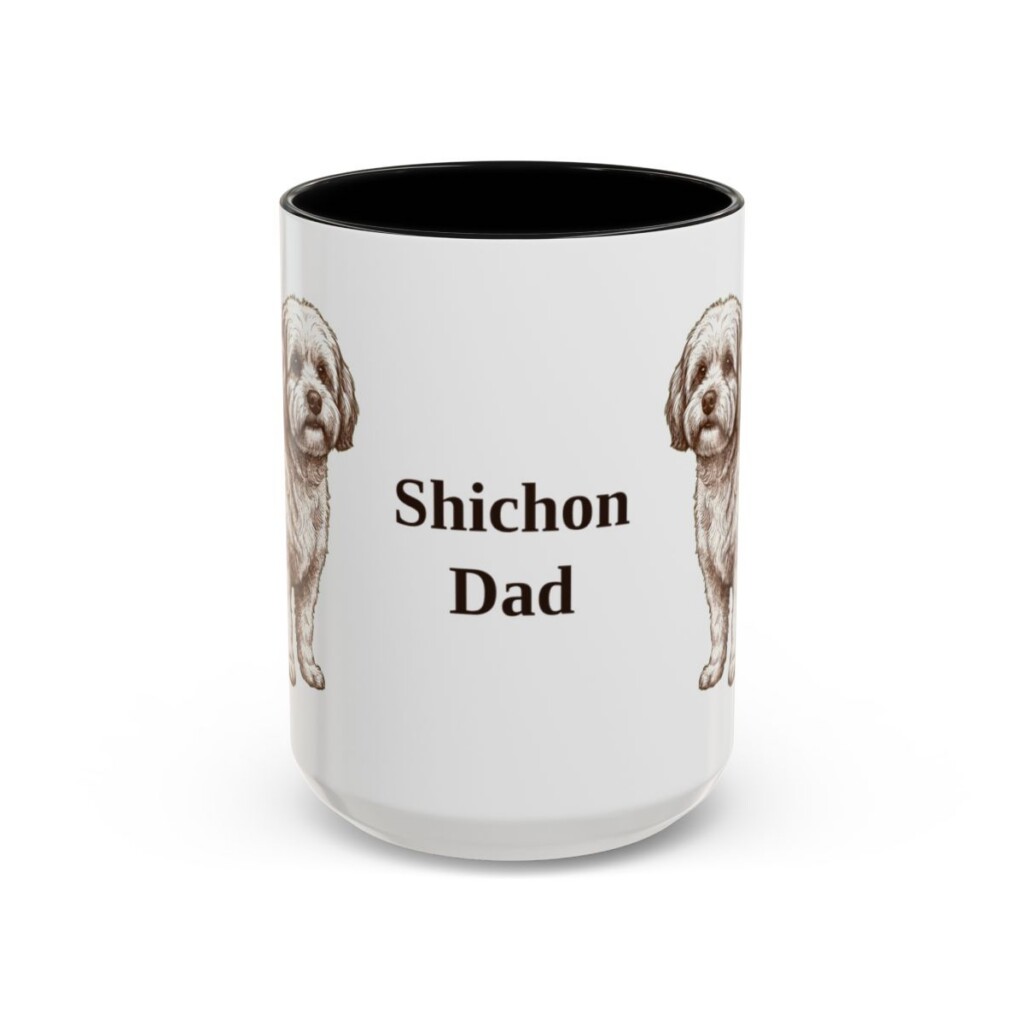 15oz Shichon Dog Dad Mug, Black, front view