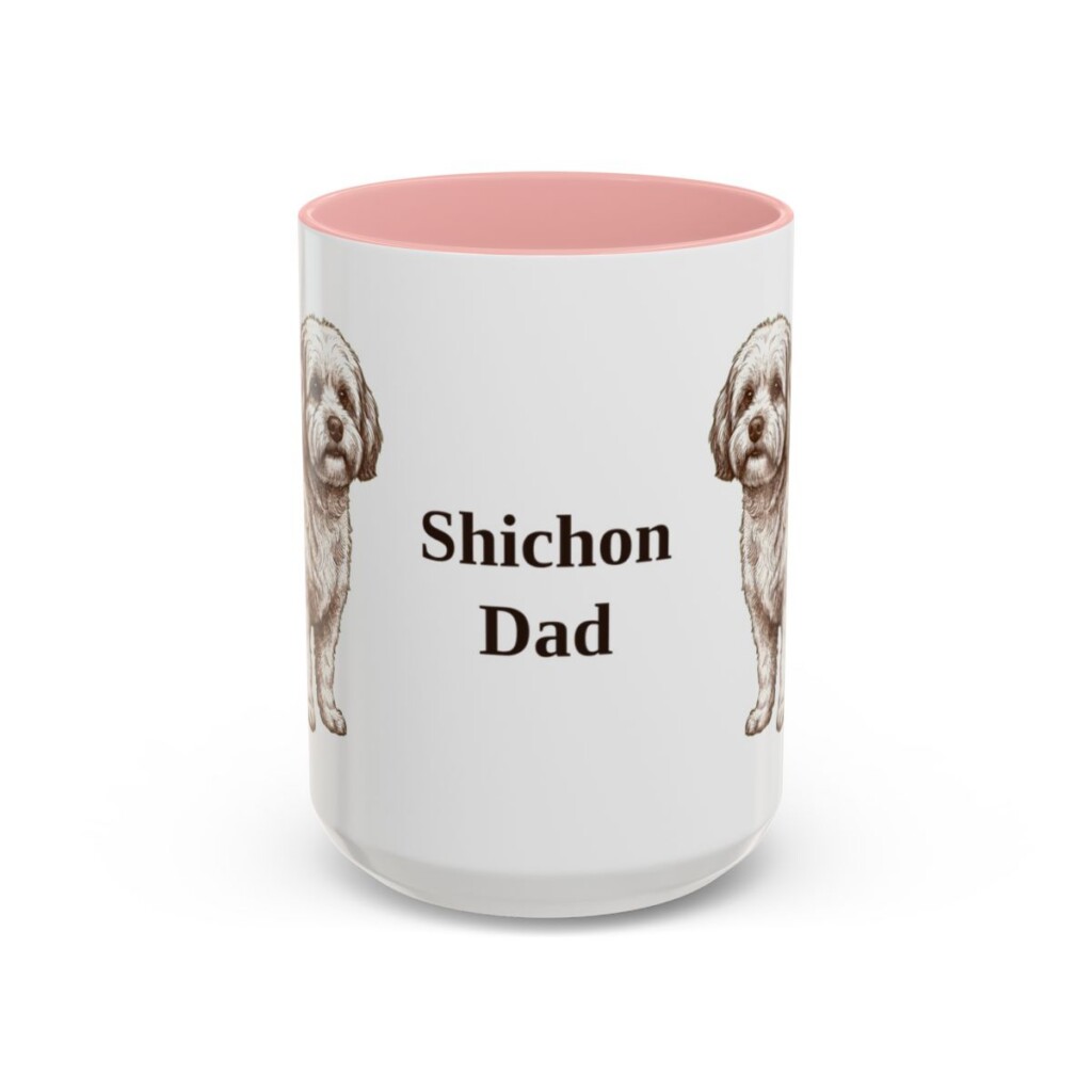 15oz Shichon Dog Dad Mug, Pink, front view