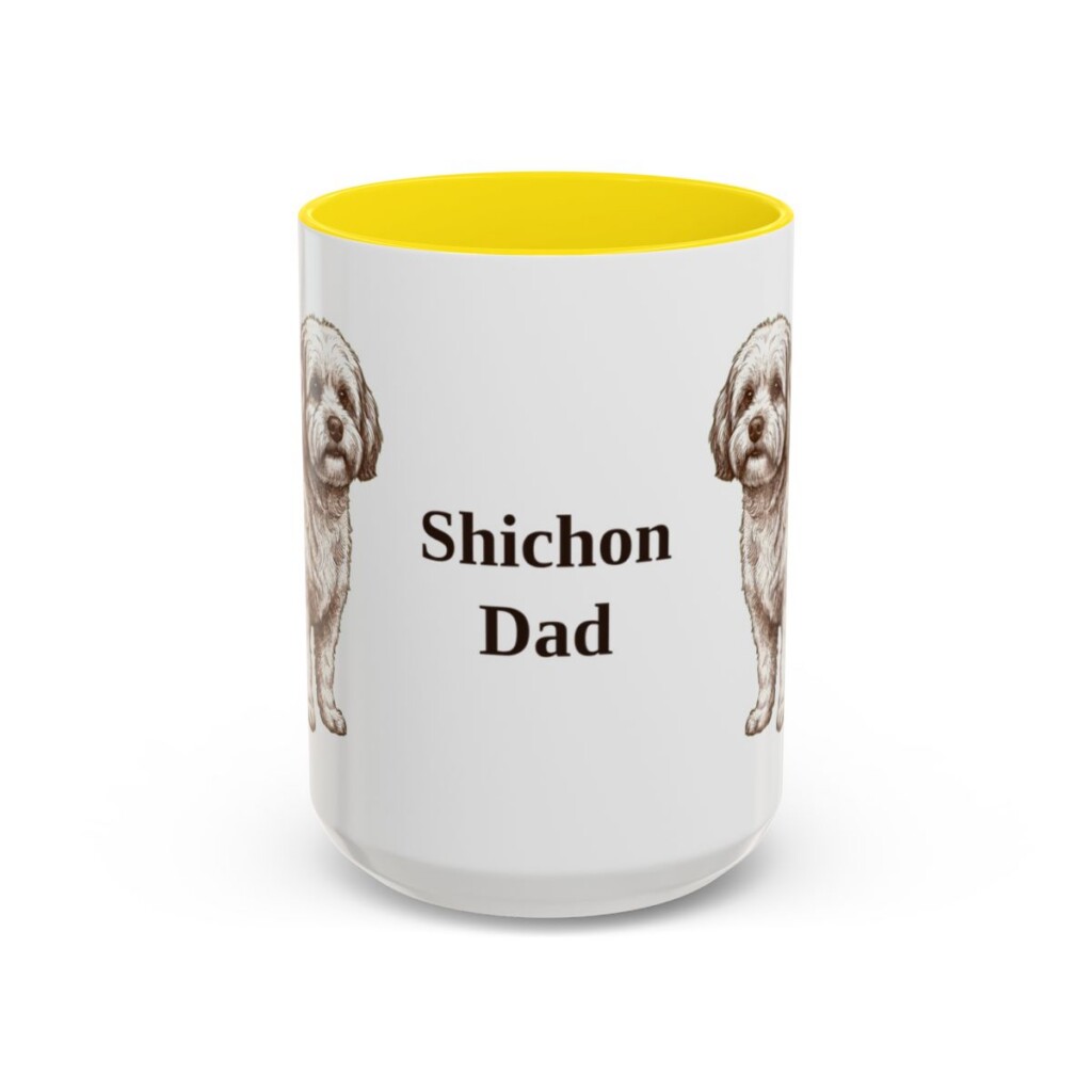 15oz Shichon Dog Dad Mug, Yellow, front view