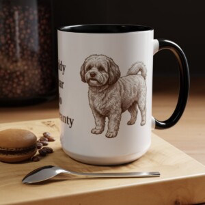 15oz Funny Shichon Mug, Black, lifestyle photo