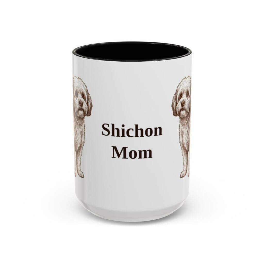 15oz Shichon Dog Mom Mug, Black, front view