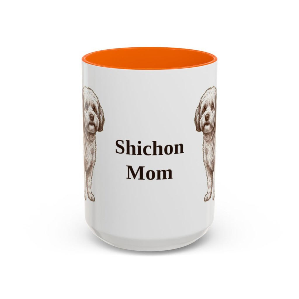 15oz Shichon Dog Mom Mug, Orange, front view