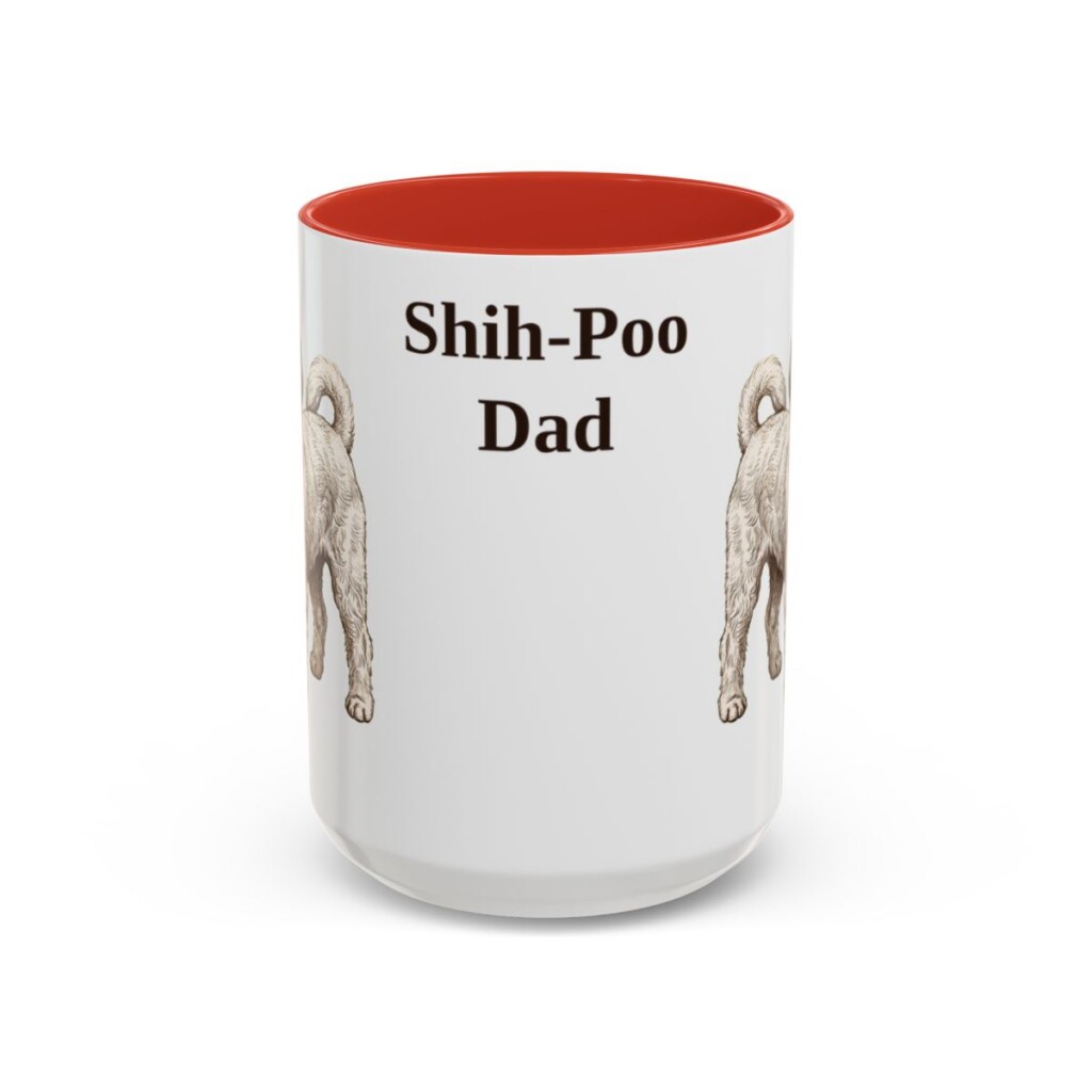 15oz-shih-poo-mug-dad-red 15oz Shih-Poo Dog Dad Mug, Red, front view