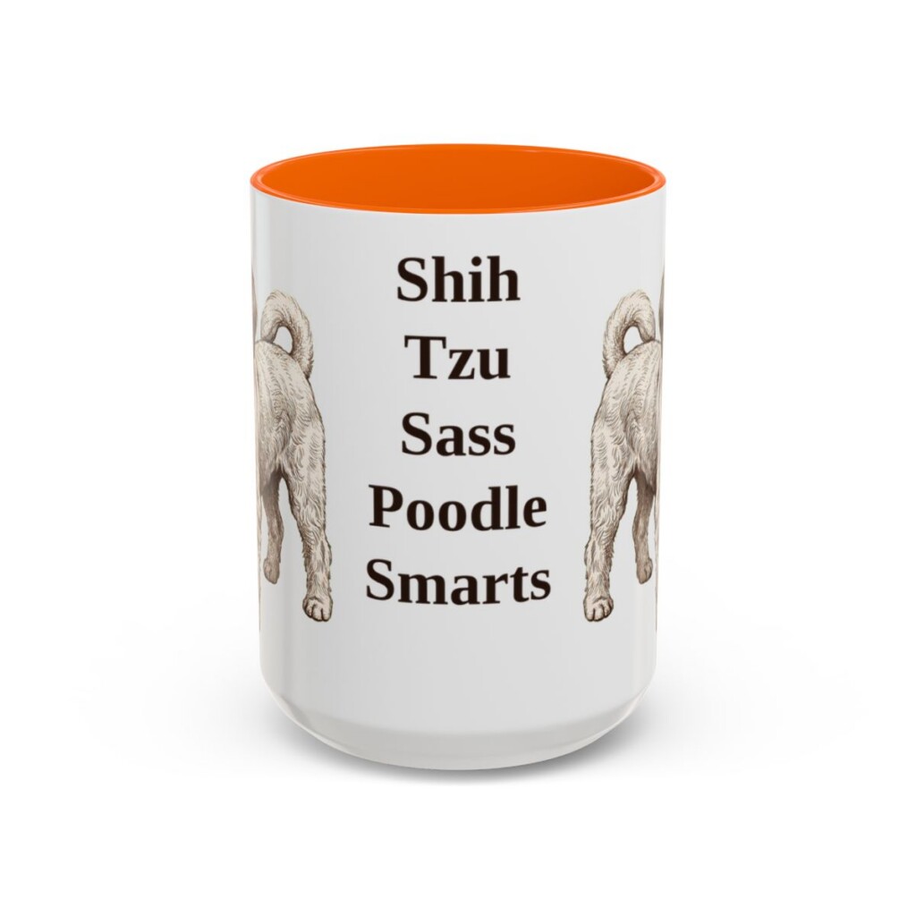 15oz Funny Shih-Poo Mug, Orange, front view