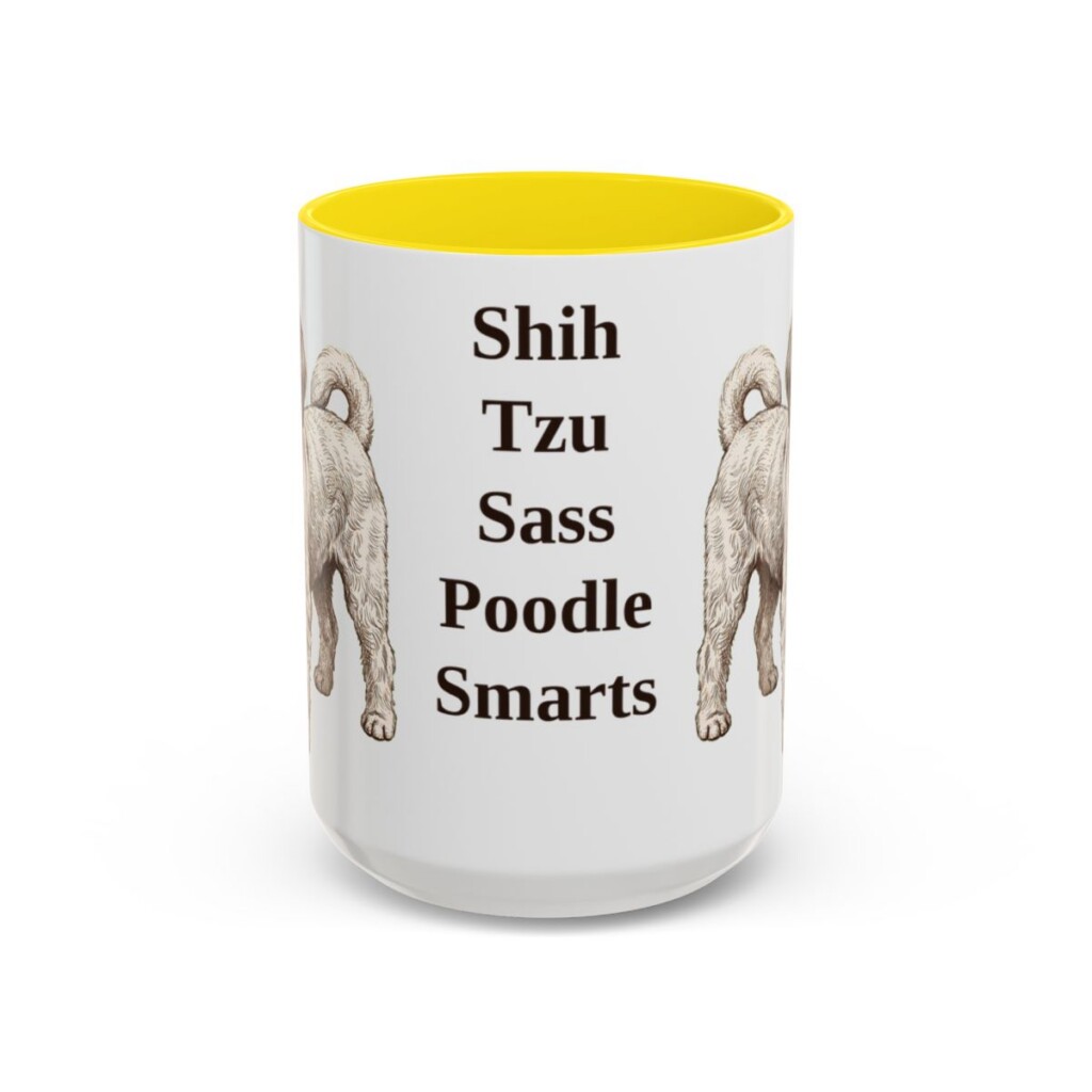 15oz Funny Shih-Poo Mug, Yellow, front view