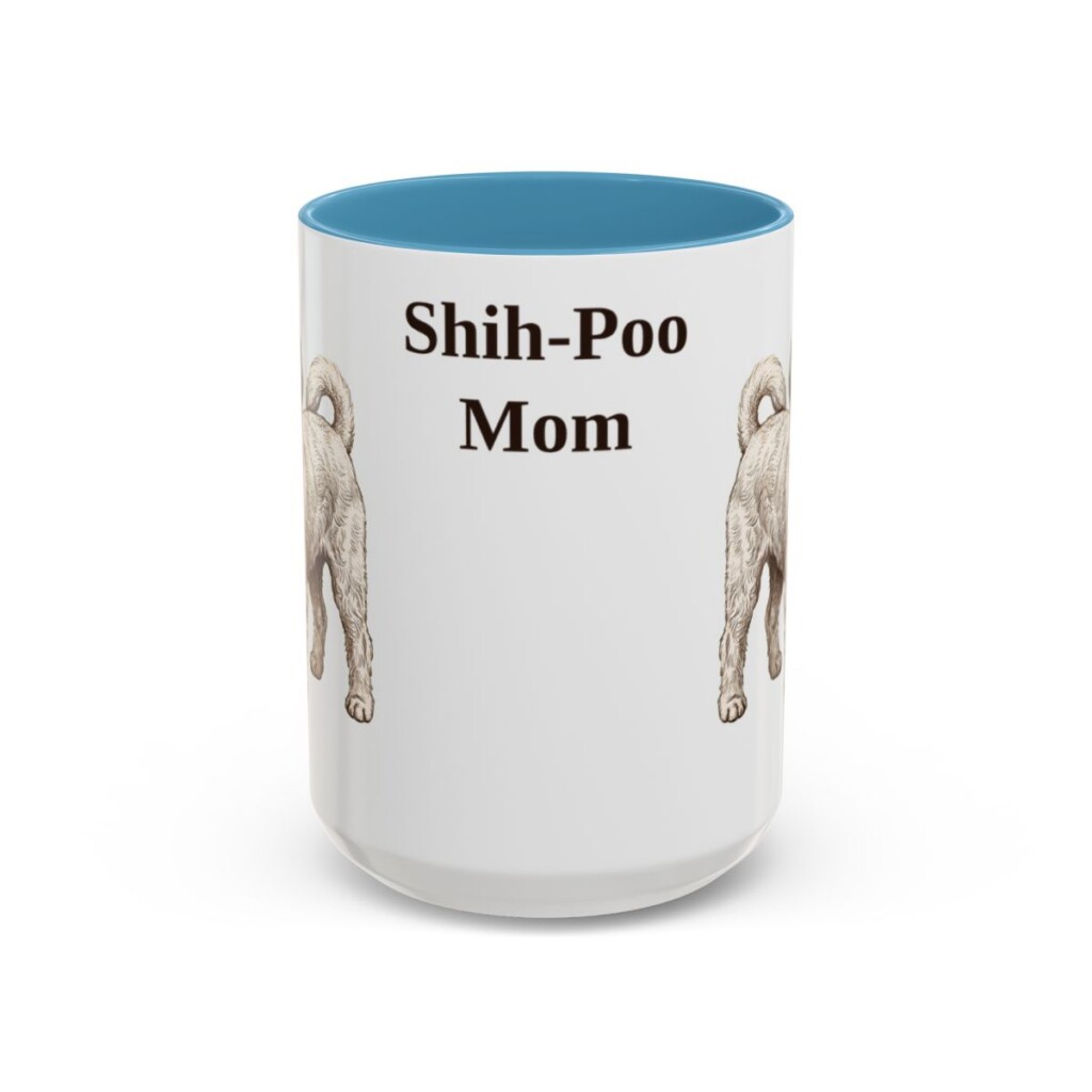15oz Shih-Poo Dog Mom Mug, Light Blue, front view