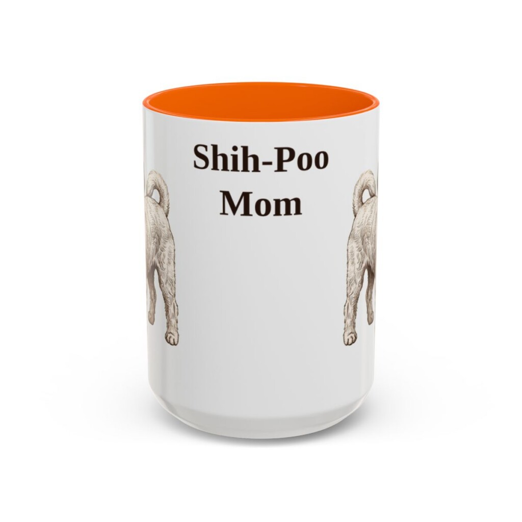 15oz Shih-Poo Dog Mom Mug, Orange, front view