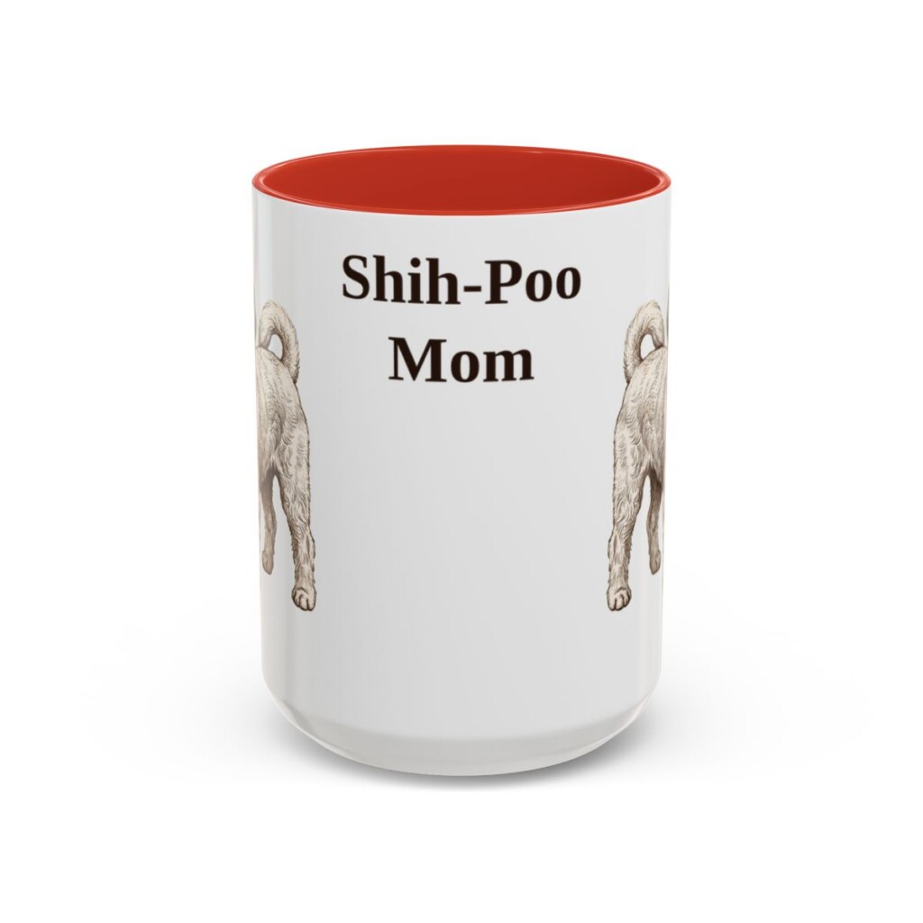 15oz Shih-Poo Dog Mom Mug, Red, front view