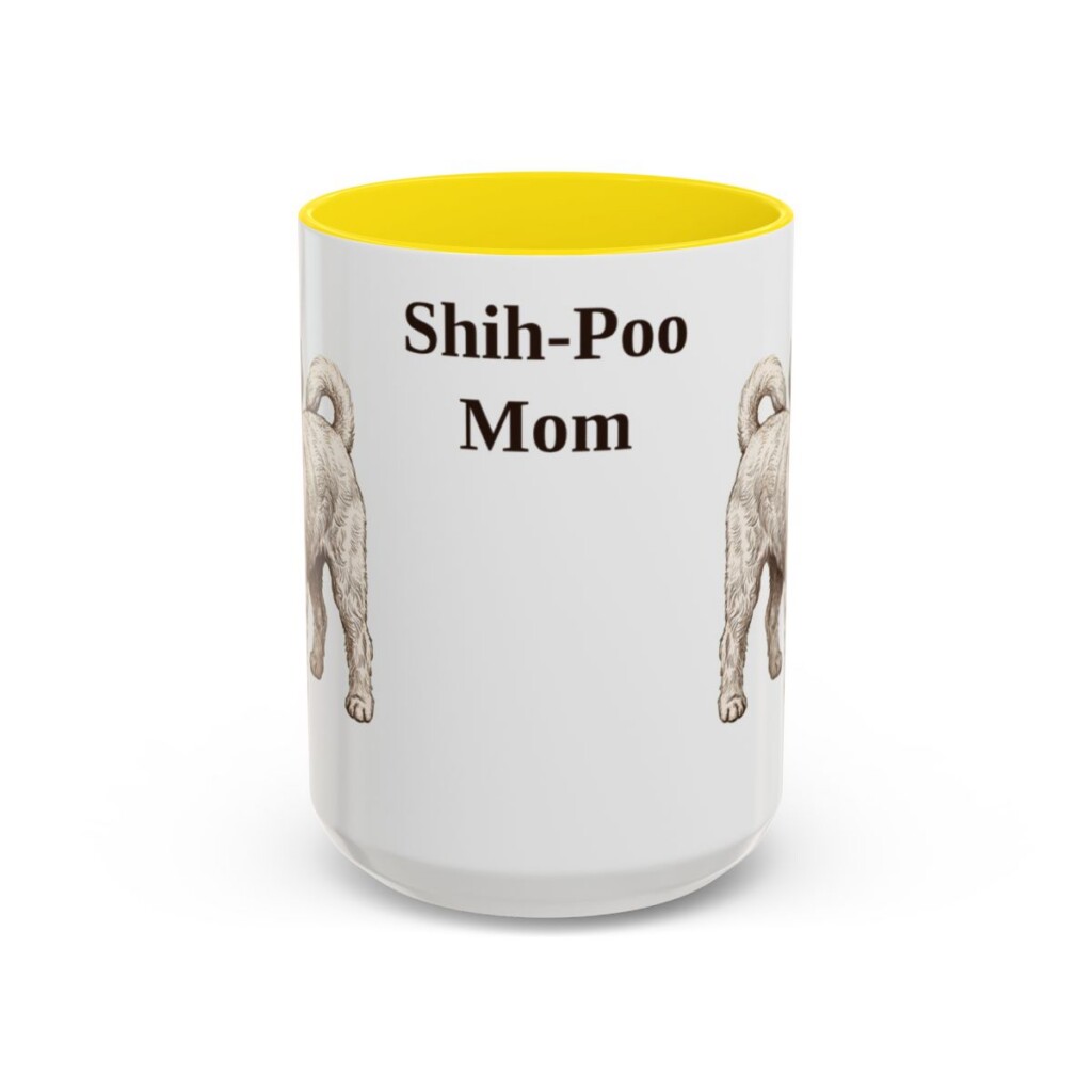 15oz Shih-Poo Dog Mom Mug, Yellow, front view