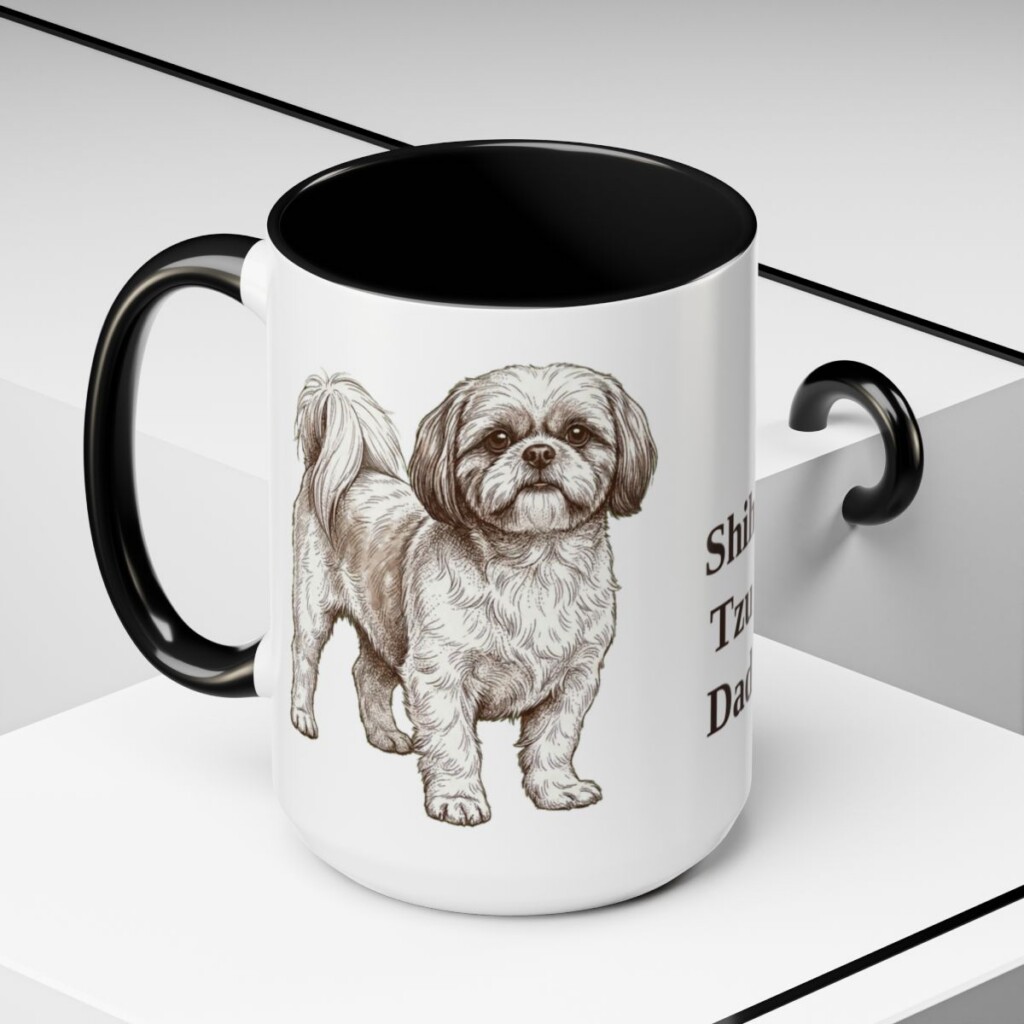 15oz Shih Tzu Dog Dad Mug, Black, lifestyle photo
