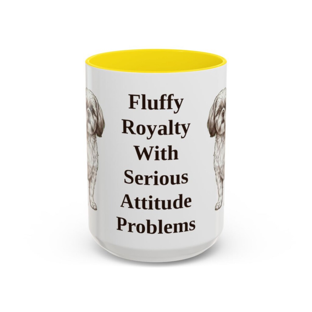 15oz Funny Shih Tzu Mug, Yellow, front view