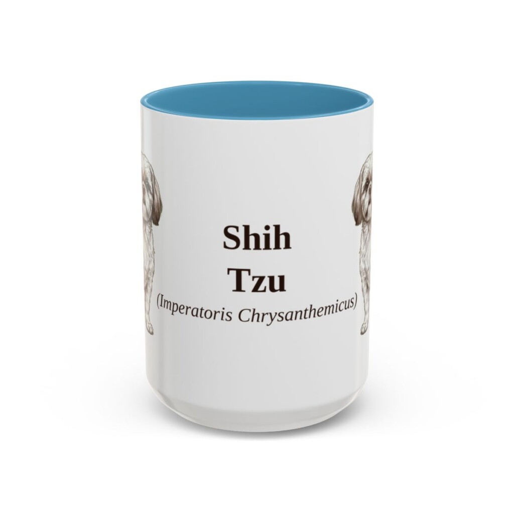 15oz Shih Tzu Latin Mug, Light Blue, front view