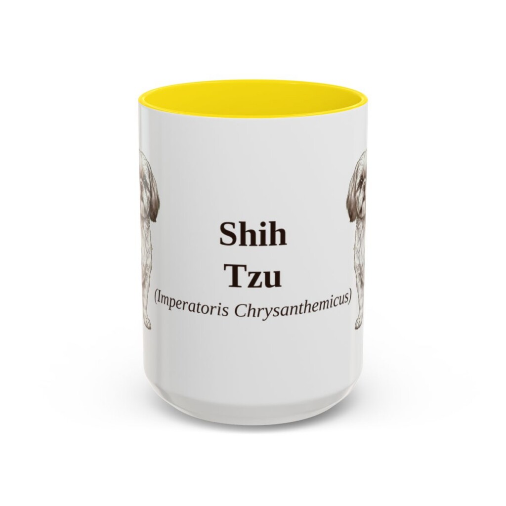 15oz Shih Tzu Latin Mug, Yellow, front view