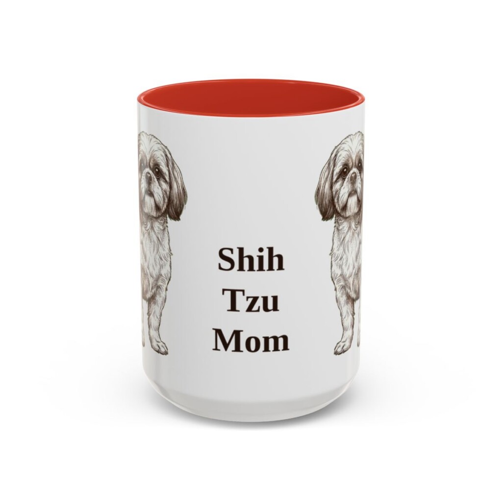 15oz-shih-tzu-mug-mom-red 15oz Shih Tzu Dog Mom Mug, Red, front view