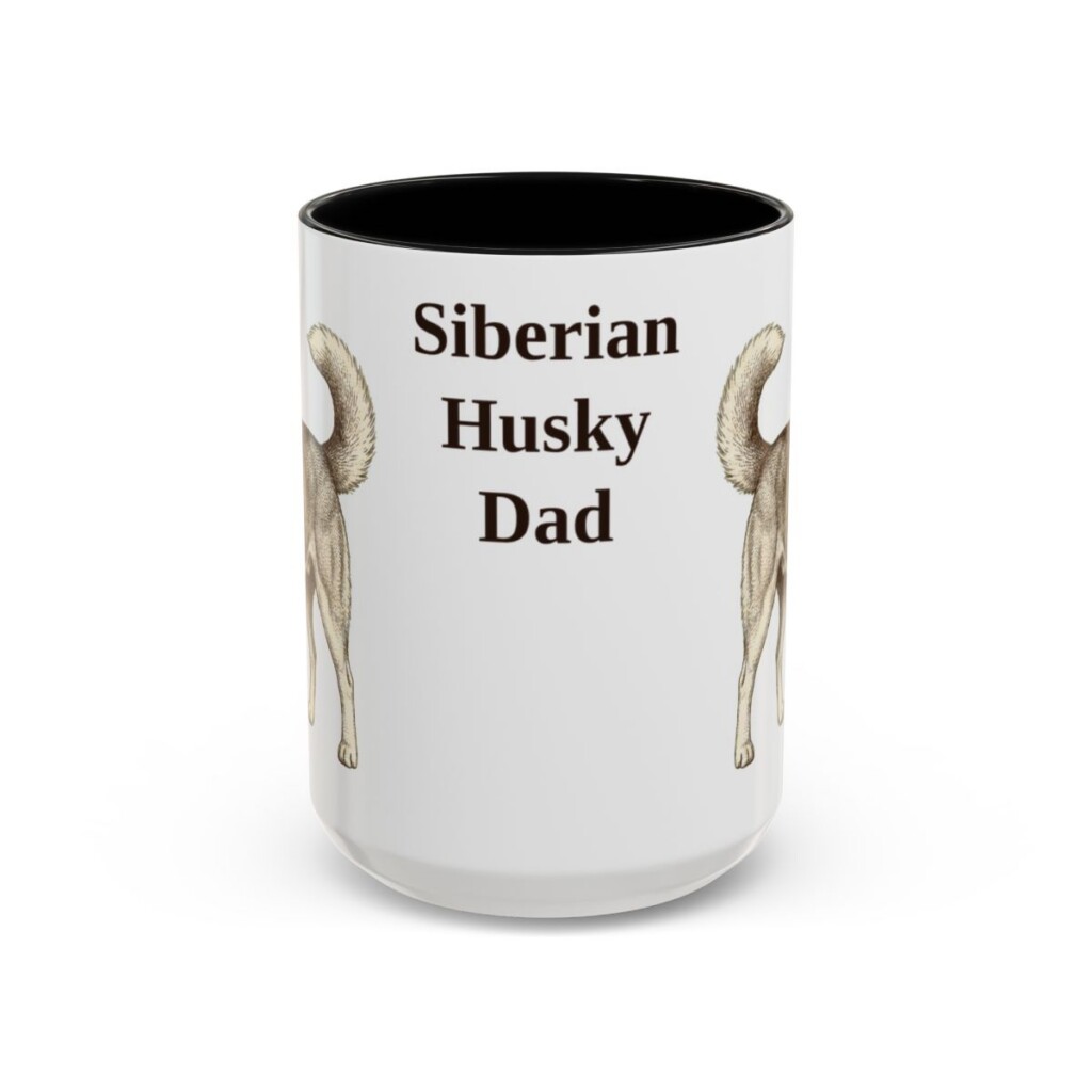15oz-siberian-husky-mug-dad-black-front 15oz Siberian Husky Dog Dad Mug, Black, front view