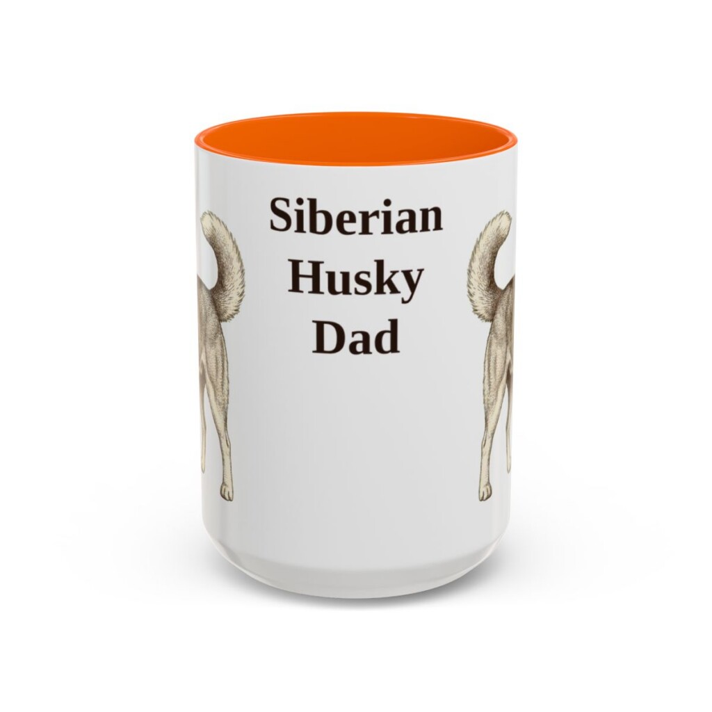 15oz-siberian-husky-mug-dad-orange 15oz Siberian Husky Dog Dad Mug, Orange, front view