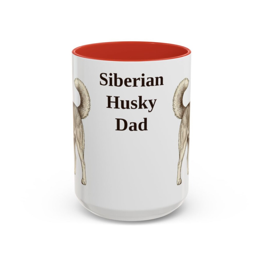 15oz-siberian-husky-mug-dad-red 15oz Siberian Husky Dog Dad Mug, Red, front view