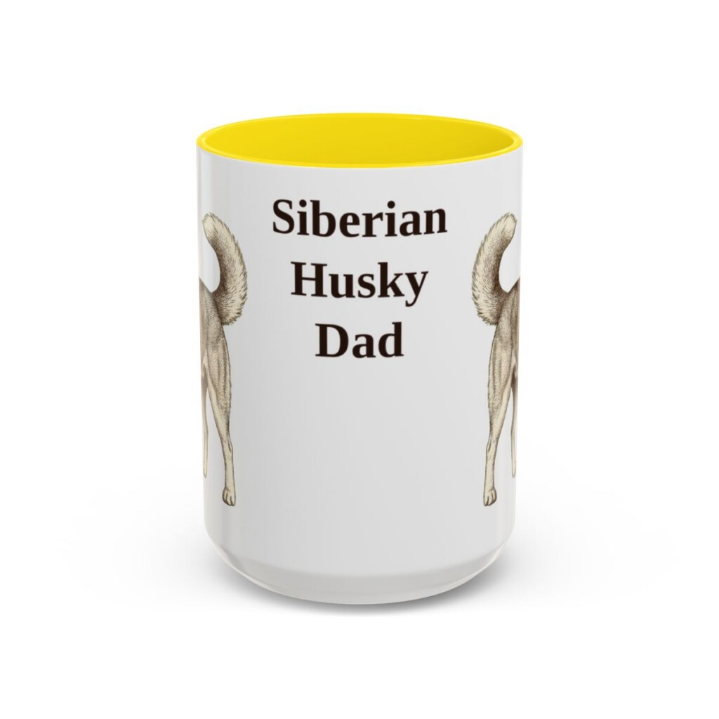 15oz-siberian-husky-mug-dad-yellow 15oz Siberian Husky Dog Dad Mug, Yellow, front view
