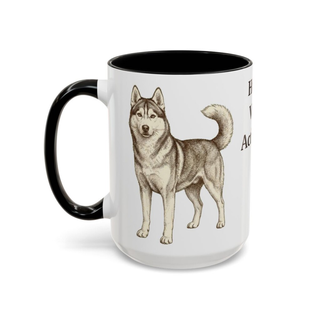 15oz Funny Siberian Husky Mug, Black, left side view