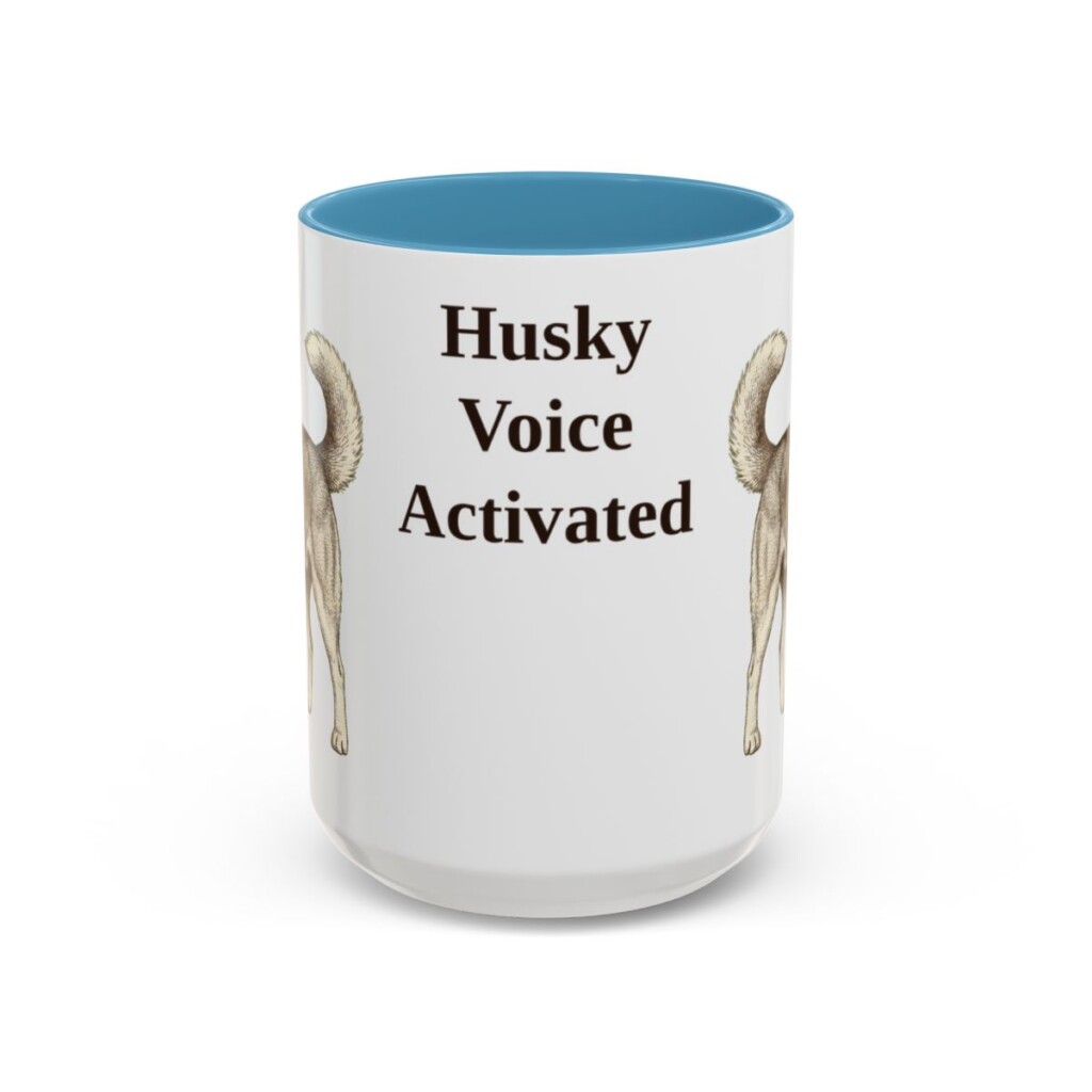 15oz Funny Siberian Husky Mug, Light Blue, front view