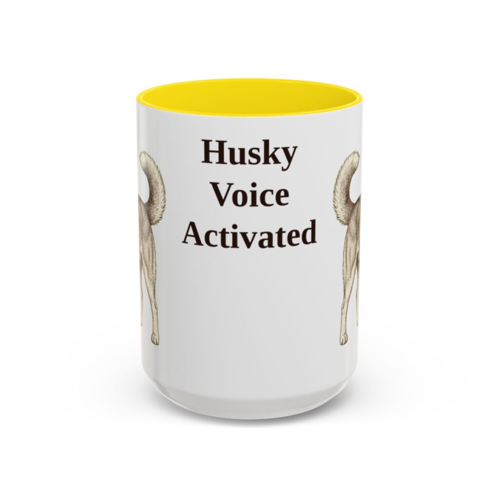 15oz Funny Siberian Husky Mug, Yellow, front view
