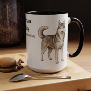 15oz Siberian Husky Latin Mug, Black, lifestyle photo