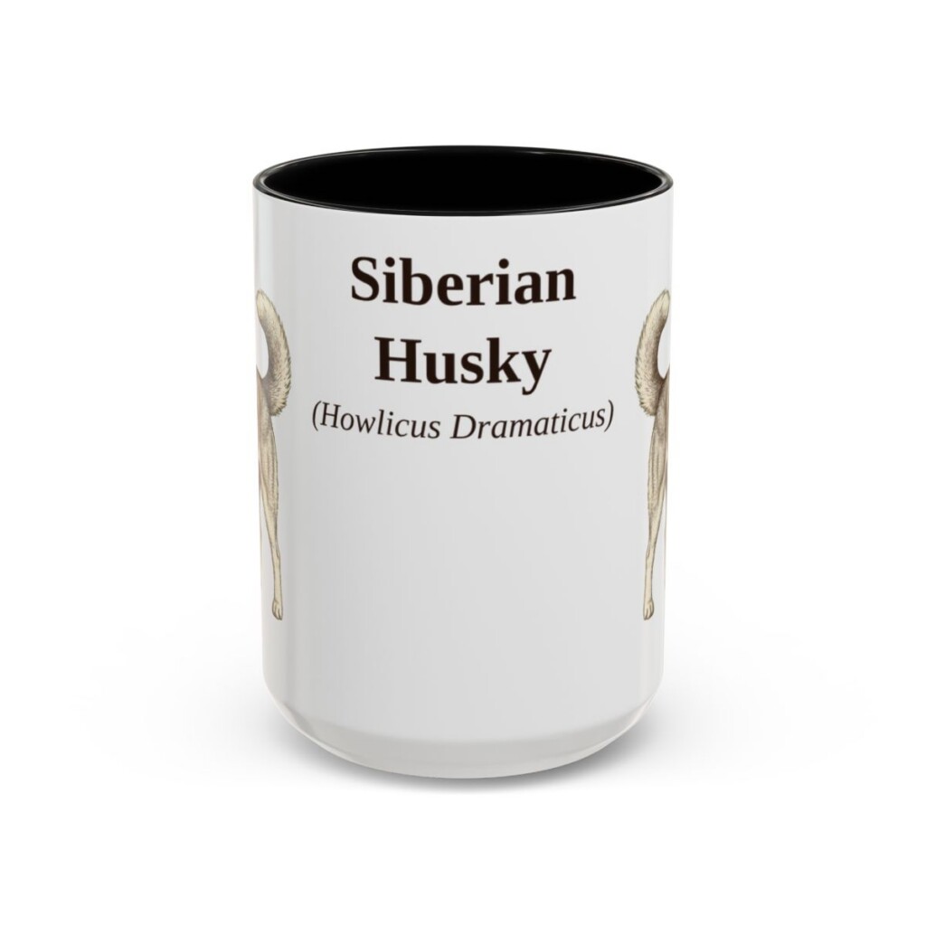 15oz Siberian Husky Latin Mug, Black, front view