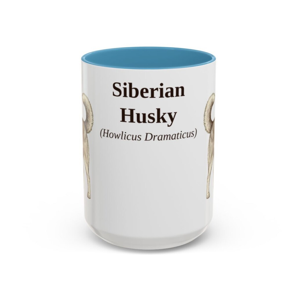 15oz Siberian Husky Latin Mug, Light Blue, front view
