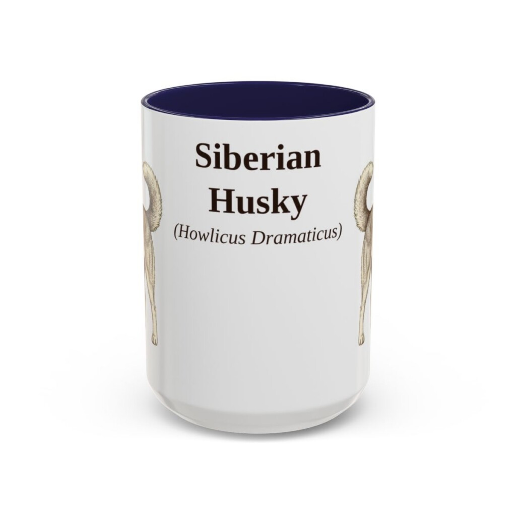15oz Siberian Husky Latin Mug, Navy, front view