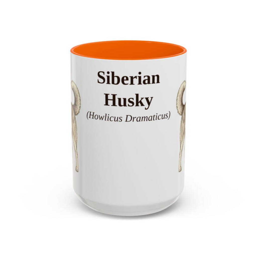 15oz Siberian Husky Latin Mug, Orange, front view