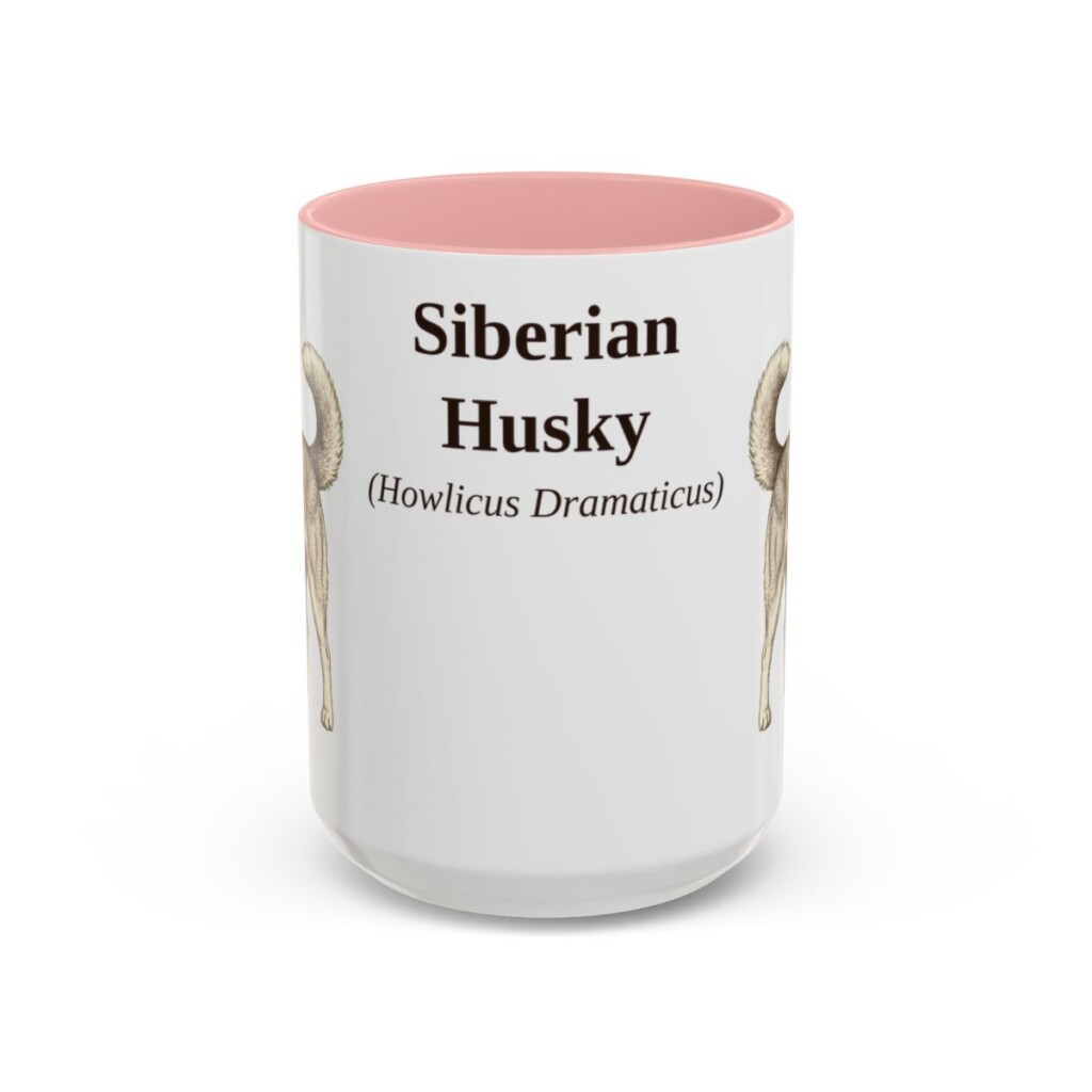 15oz Siberian Husky Latin Mug, Pink, front view