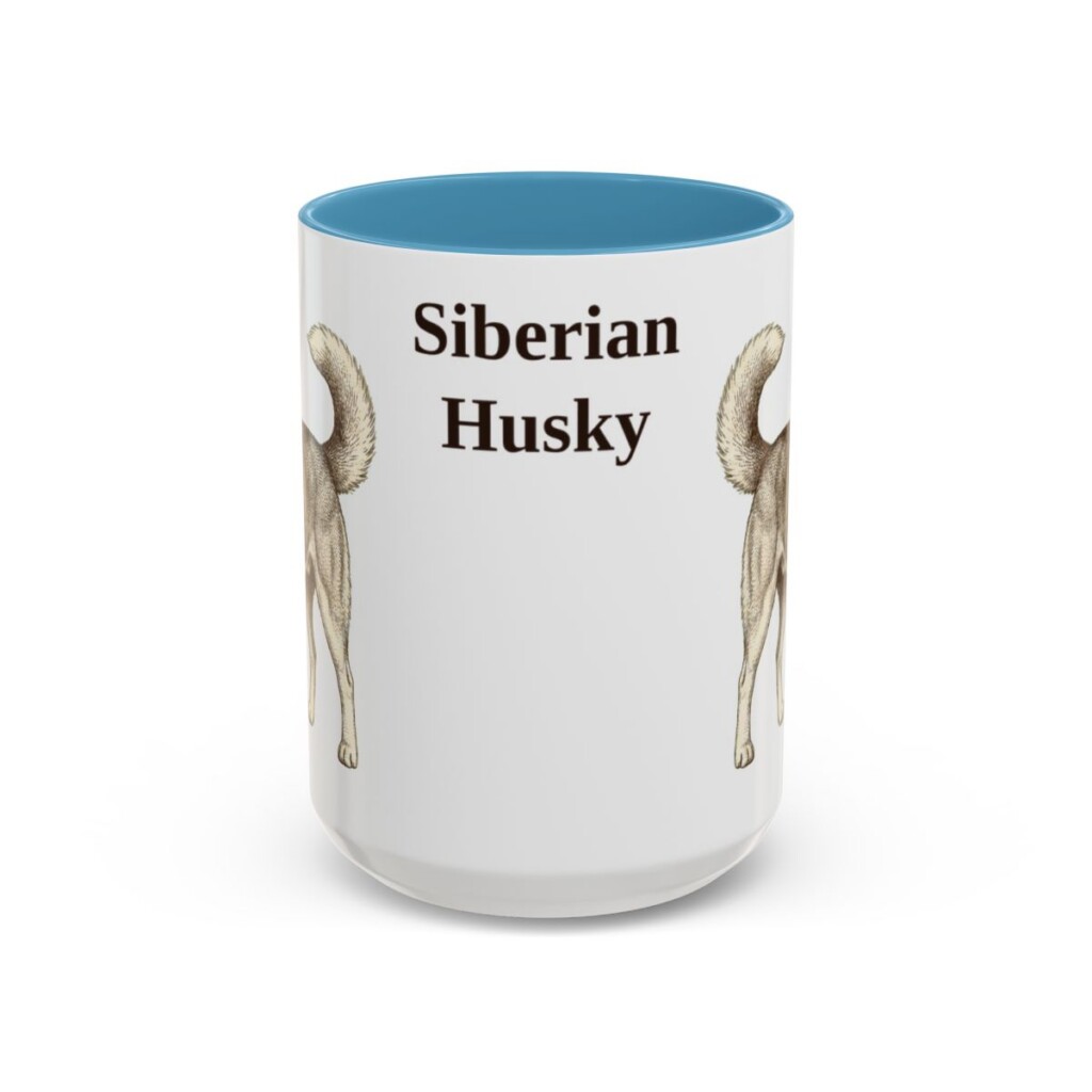 15oz Siberian Husky Mug, Light Blue, front view