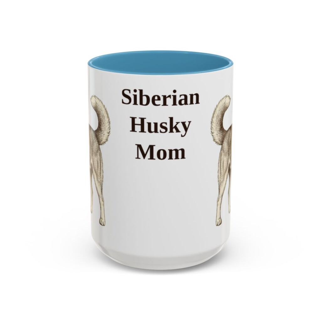 15oz Siberian Husky Dog Mom Mug, Light Blue, front view